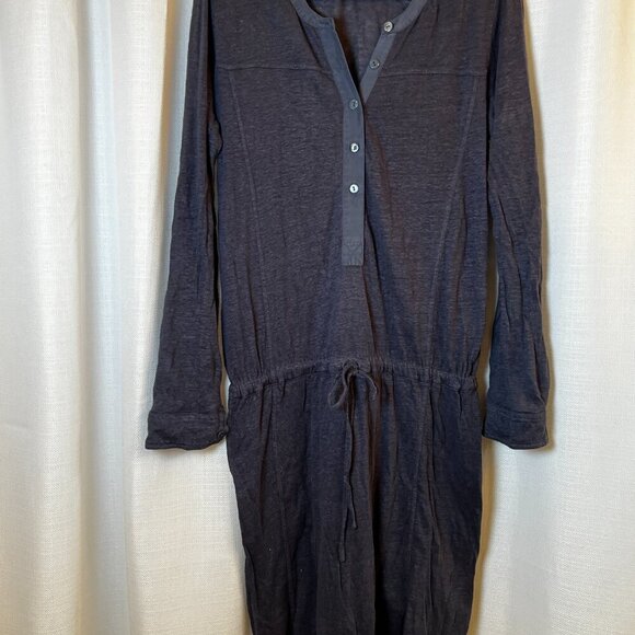 VINCE Women's Blue Henley Drawstring Waist Shirt Dress Roll Tab Sleeve Sz Small - Picture 11 of 11